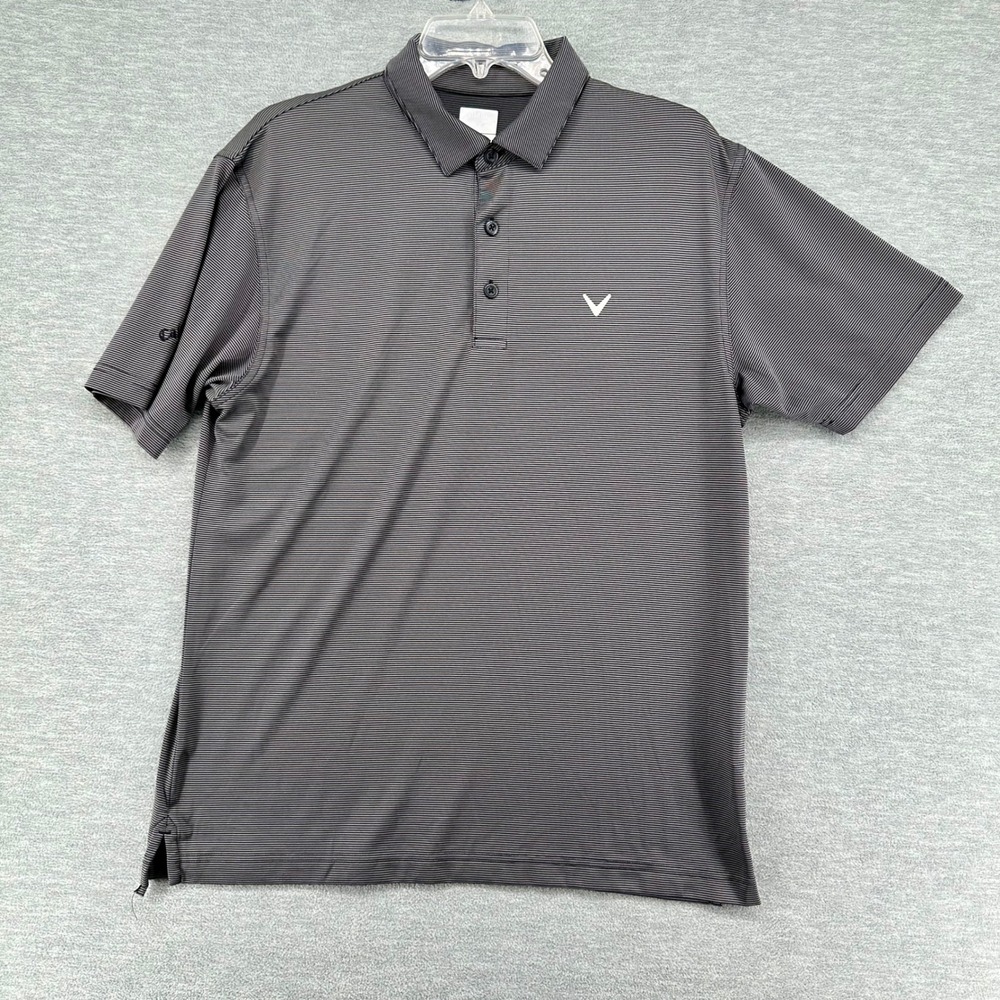Callaway Polo Shirt Mens Medium Gray Micro Stripe Performance Golf Preppy Top